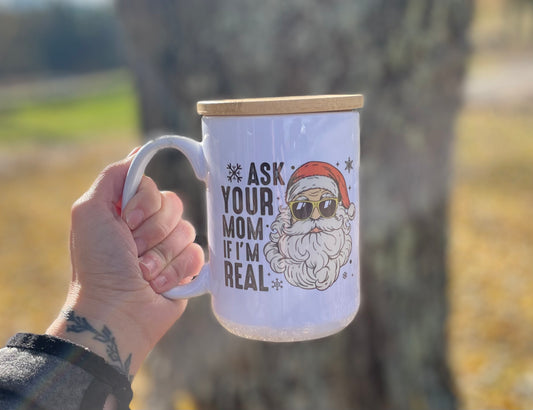 Ask Your Mom Santa / Mug with Bamboo Lid